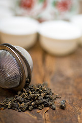 Image showing green chinese tea set