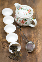 Image showing green chinese tea set