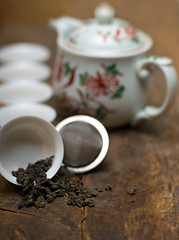 Image showing green chinese tea set