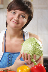 Image showing Woman with cabbage