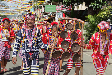 Image showing Parading tribal musicians Philippines