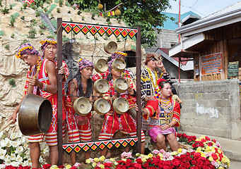 Image showing Philippines tribal drummers on festival float