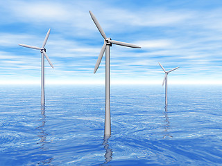 Image showing Wind turbines in the sea