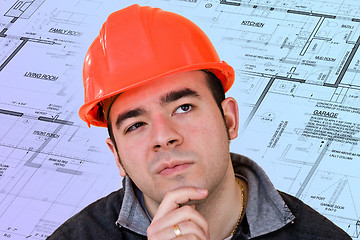 Image showing Construction Worker Thinking