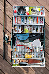 Image showing Fishing Tackle Box and Gear