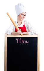 Image showing Chef with rolling pin show menu