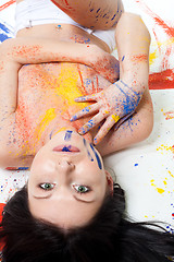 Image showing Woman painted with colors