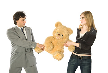 Image showing Fighting over a teddy-bear