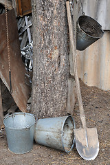 Image showing Three Buckets and Shovel