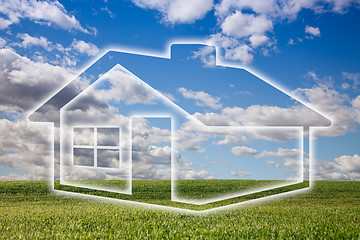 Image showing Dreamy House Icon Over Grass Field and Sky
