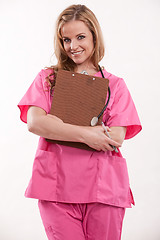 Image showing Attractive blonde female caucasian nurse doctor