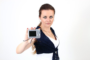 Image showing The attractive woman show YOUR photo on digital camera