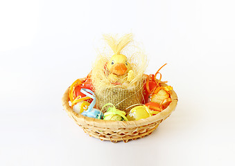 Image showing easter decoration with small duck and eggs