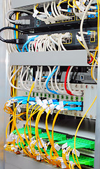 Image showing fiber optic datacenter with media converters and optical cables 