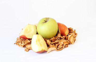 Image showing green sliced and dried apples on white