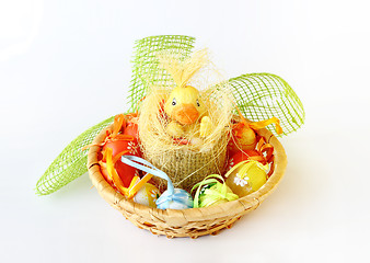 Image showing easter decoration with small duck and eggs