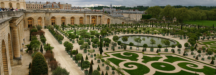 Image showing wide panorama of famous versailles orange garden
