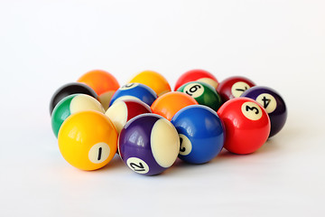 Image showing Brightly colored pool or billiard balls on white