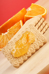 Image showing Biscuits, marmalade and orange