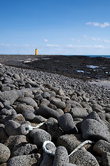 Image showing Black stone beach