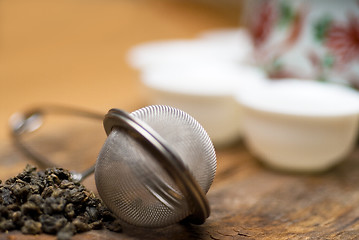 Image showing green chinese tea set