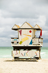 Image showing iconic lifeguard beach hut south beach miami florida