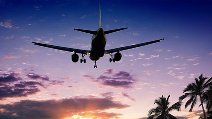 Image showing Airplane at sunset