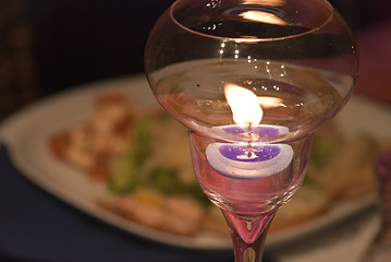 Image showing Lighted Candle over a Table