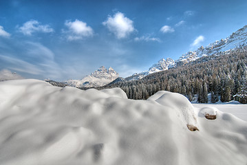 Image showing Snow on the Dolomites Mountains, Italy