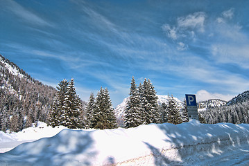 Image showing Snow on the Dolomites Mountains, Italy