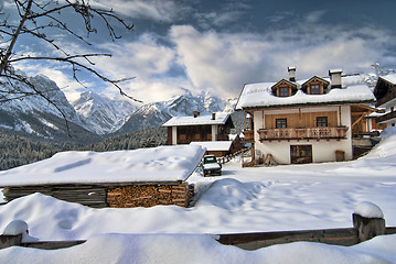 Image showing Snow on the Dolomites Mountains, Italy