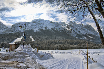 Image showing Snow on the Dolomites Mountains, Italy