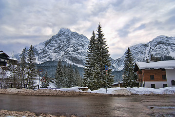 Image showing Snow on the Dolomites Mountains, Italy