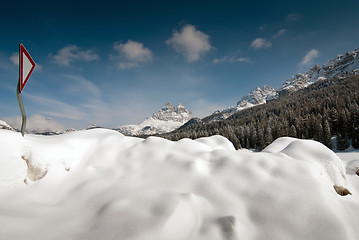 Image showing Snow on the Dolomites Mountains, Italy