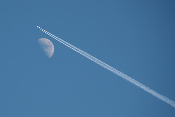 Image showing Airplane and the Moon, Oslo, May 2009