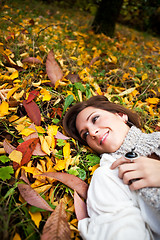 Image showing Happy beautiful autumn woman