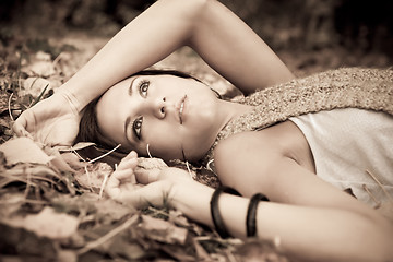 Image showing Beautiful autumn woman