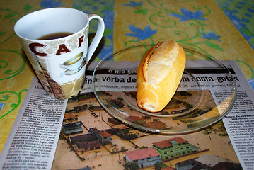 Image showing Breakfast and newspaper