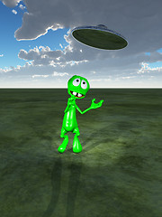 Image showing Little Green Alien And UFO