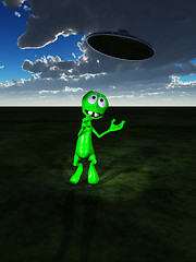 Image showing Little Green Alien And UFO