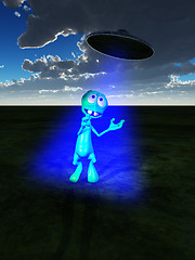 Image showing Little Green Alien And UFO