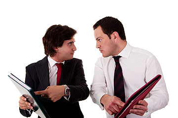 Image showing two businessmen discussing because of work