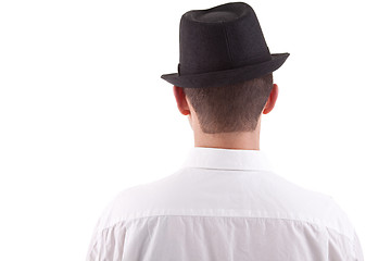 Image showing man on his back with a black hat on