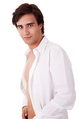 Image showing Portrait of a handsome young man with open shirt