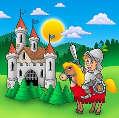 Image showing Knight on horse with old castle