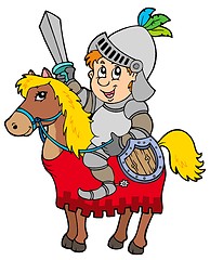 Image showing Cartoon knight sitting on horse