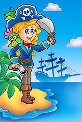 Image showing Pretty pirate girl on island