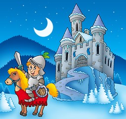 Image showing Knight on horse with winter castle