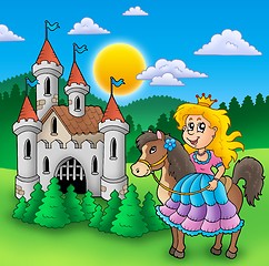 Image showing Princess on horse with old castle