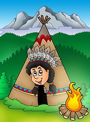 Image showing Native American Indian in tepee